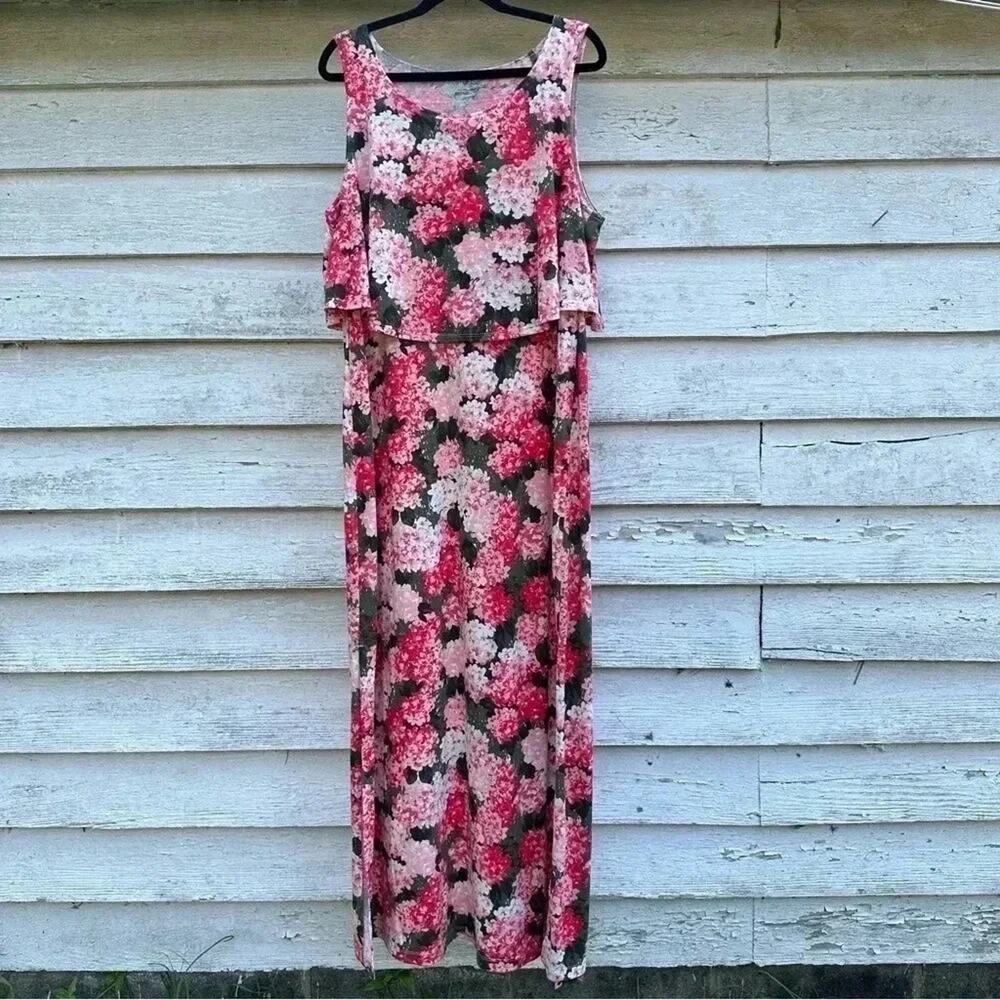 Esmara Womens Dress‎ Maxi sleeveless floral light feminine knit Pink & green